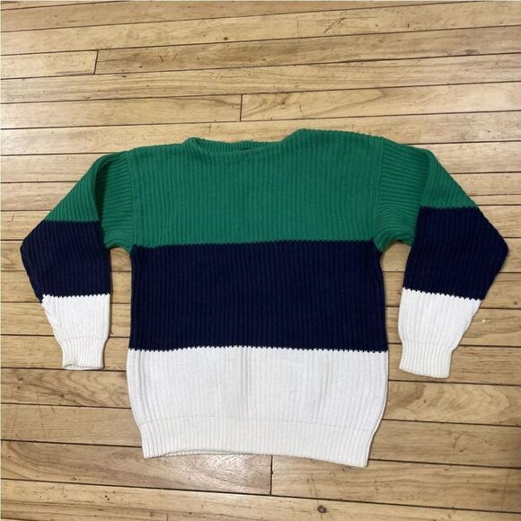 GAP Sweater Womens L Chunky Ribbed Colorblock Striped Green Blue White Knit  L - Picture 16 of 16